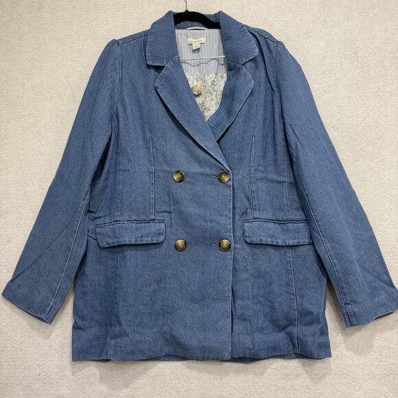 Sundance Blazer Womens Large Blue Denim Double Breasted Jacket Lined Buttons - Picture 1 of 7